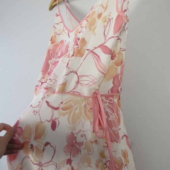 Ann Taylor 100% Silk Cami Dress 4 Pink Floral Hawaiian Slip Summer VtG Y2K 290 - Picture 6 of 13